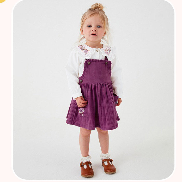 Embroidered Pattern Doll Neck Short & Dress Sets