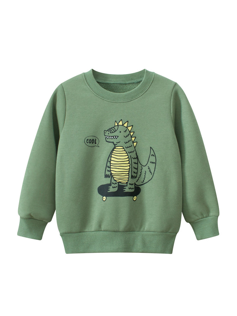 Baby Boys Dinosaur Talking Cartoon Crew Neck Long Sleeve Thick Pullover