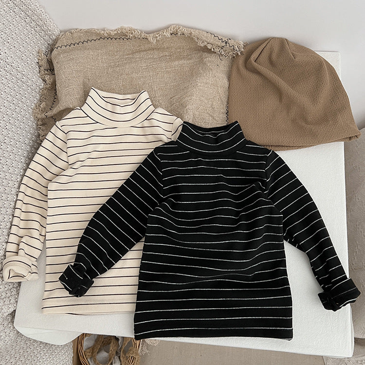 Baby Striped Pattern High Turtle Nack Soft Cotton Comfy Shirt