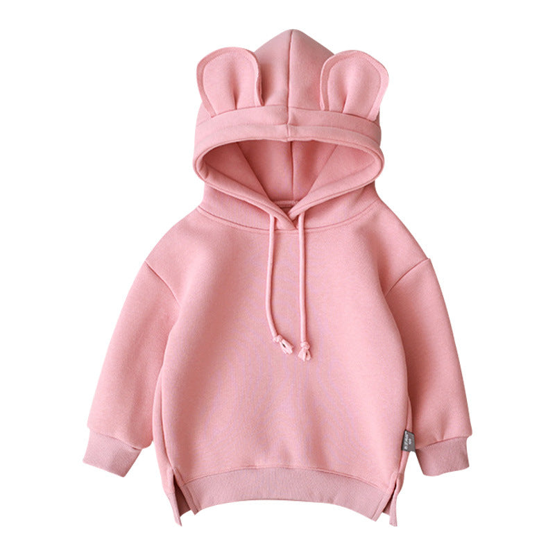 Baby Solid Color Animal Ear Patch Design Autumn Korean Style Hoodie