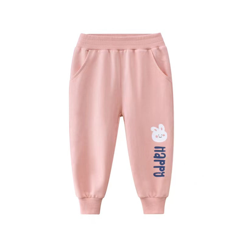 Baby Girl Cartoon Animal Graphic Solid Color Elastic Trousers