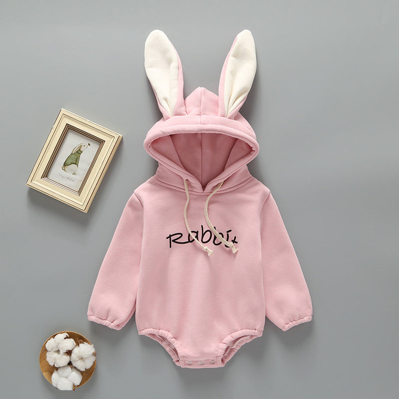 Baby Girl Print Pattern Rabbit Ear Design Long Sleeved Thickened Onesies