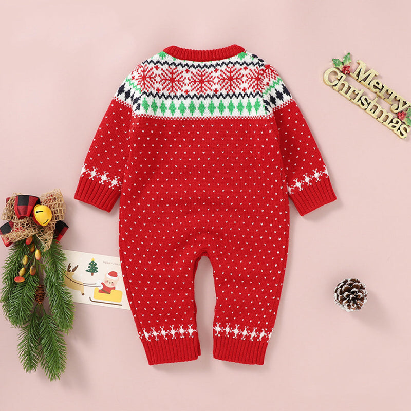 Baby Dinosaur And Dot Print Pattern Christmas Style Knit Warm Romper