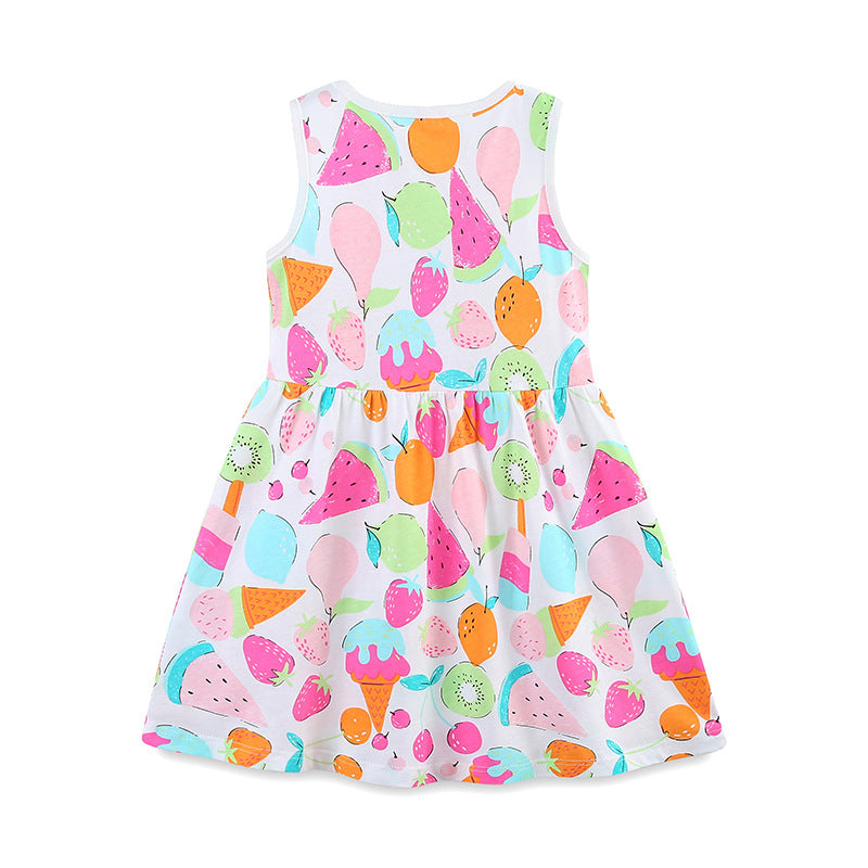 Summer New Arrival Girls’ Colorful Fruits Pattern Print Sleeveless Dress