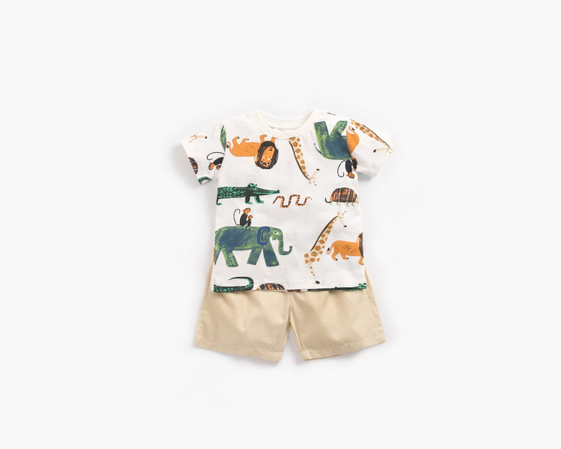 Baby Boy Animal Print Short-Sleeved Top Combo Shorts 2-Pieces Sets In Summer