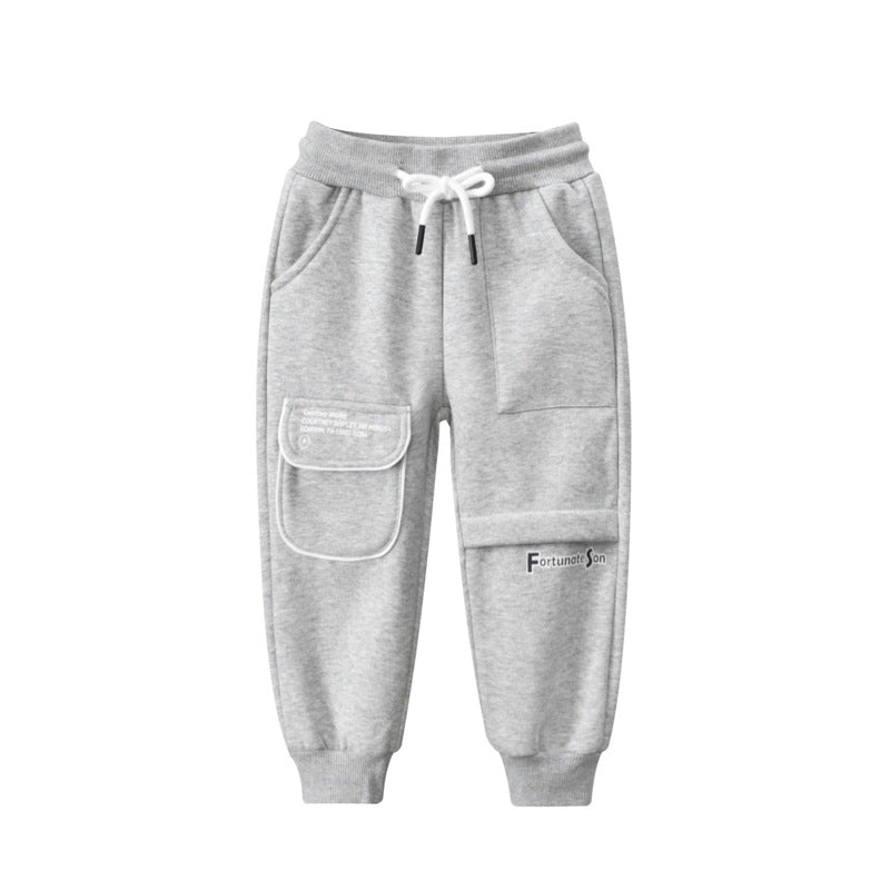 Baby Girl Letter Graphic Solid Color Fleece Trousers