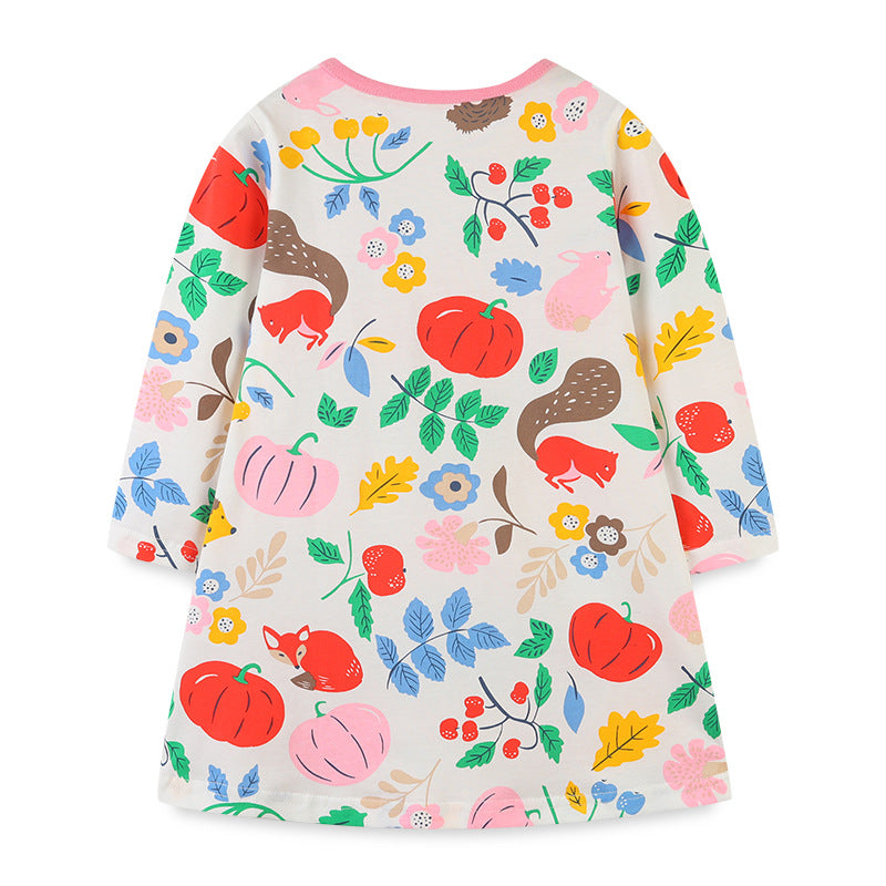 Baby Girl All Over Print Pattern O-Neck Pullover Princess Dress