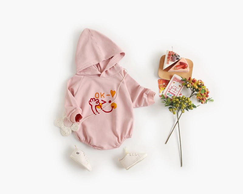 Baby Girl 1pcs Cartoon Pattern Long Sleeved Funny Onesies With Hat