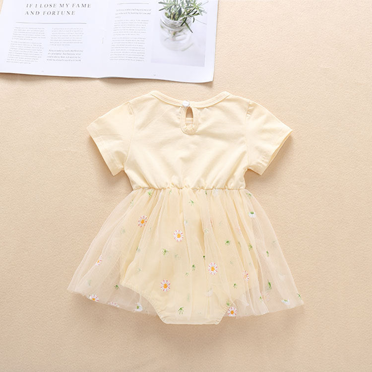 Baby Girl Embroidery Daisy Short-Sleeved Round Collar Dress