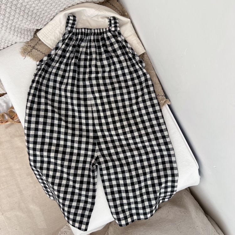 Baby Girl Plaid Pattern Sleeveless Strap Rompers In Spring