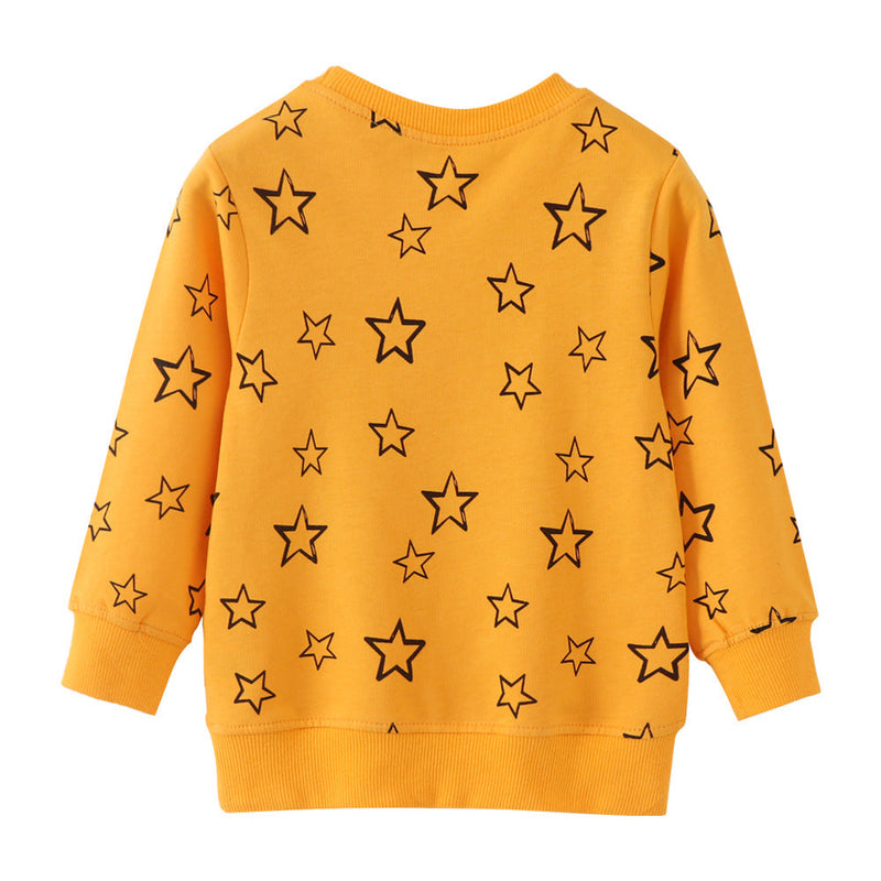 Baby Boy Solid Yellow Star Graphic Cotton Hoodie