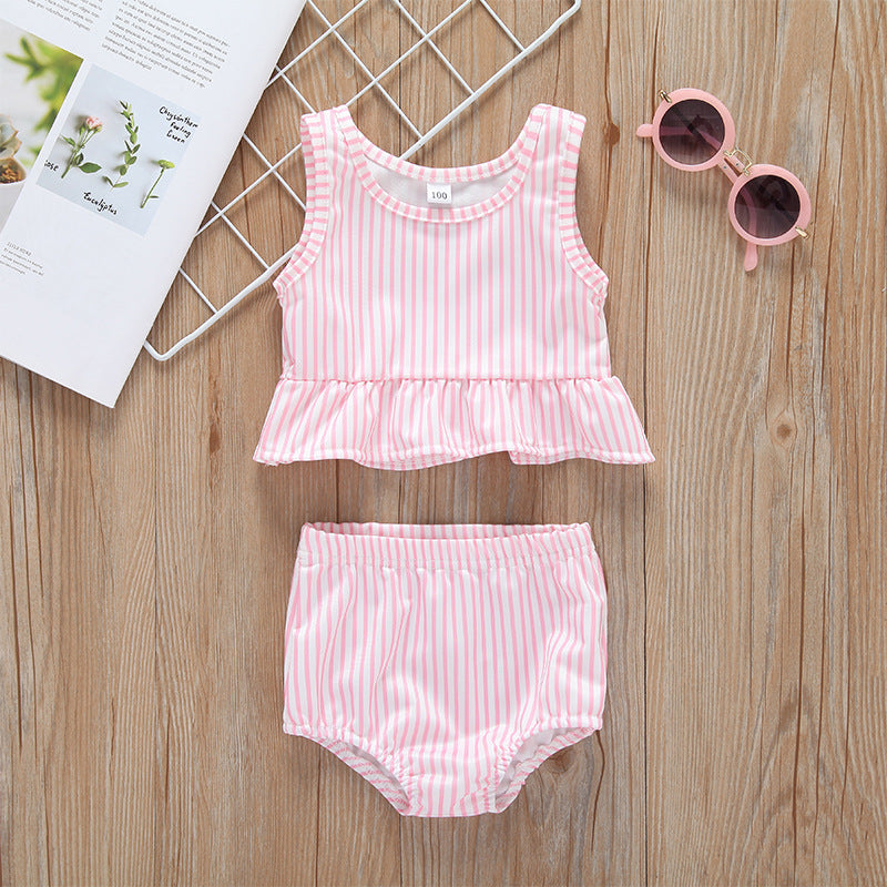 Baby Girl Striped Graphic Ruffle Tops Combo Shorts 1-Pieces Swimsuit