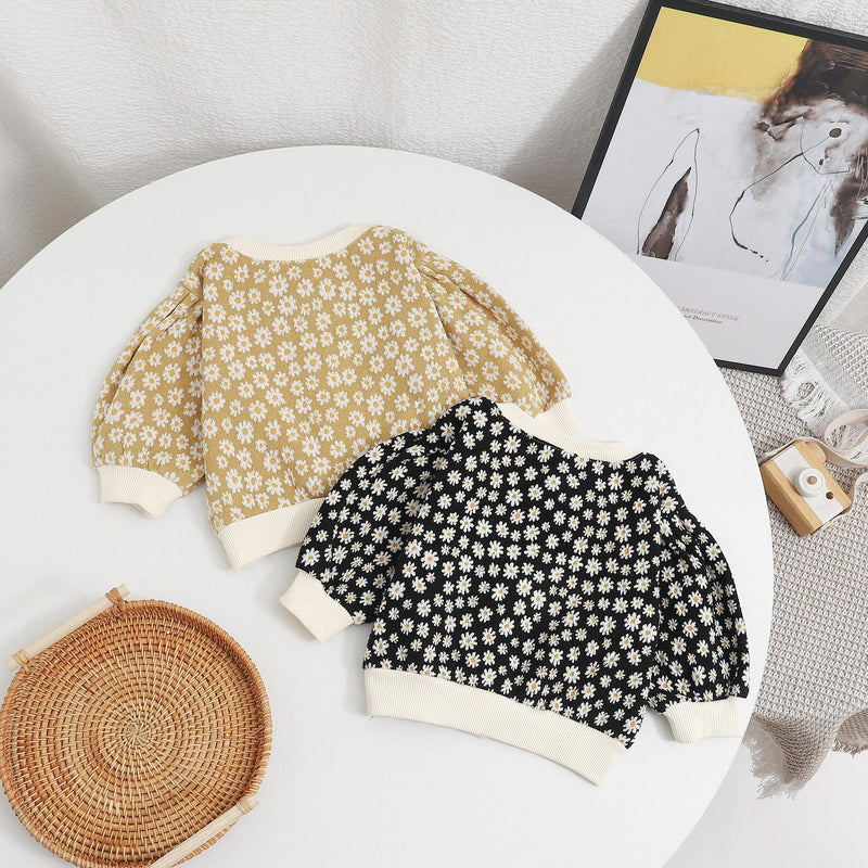 Baby Girl Daisy Pattern Single Breasted Design Puff Sleeve Sweet Cardigan