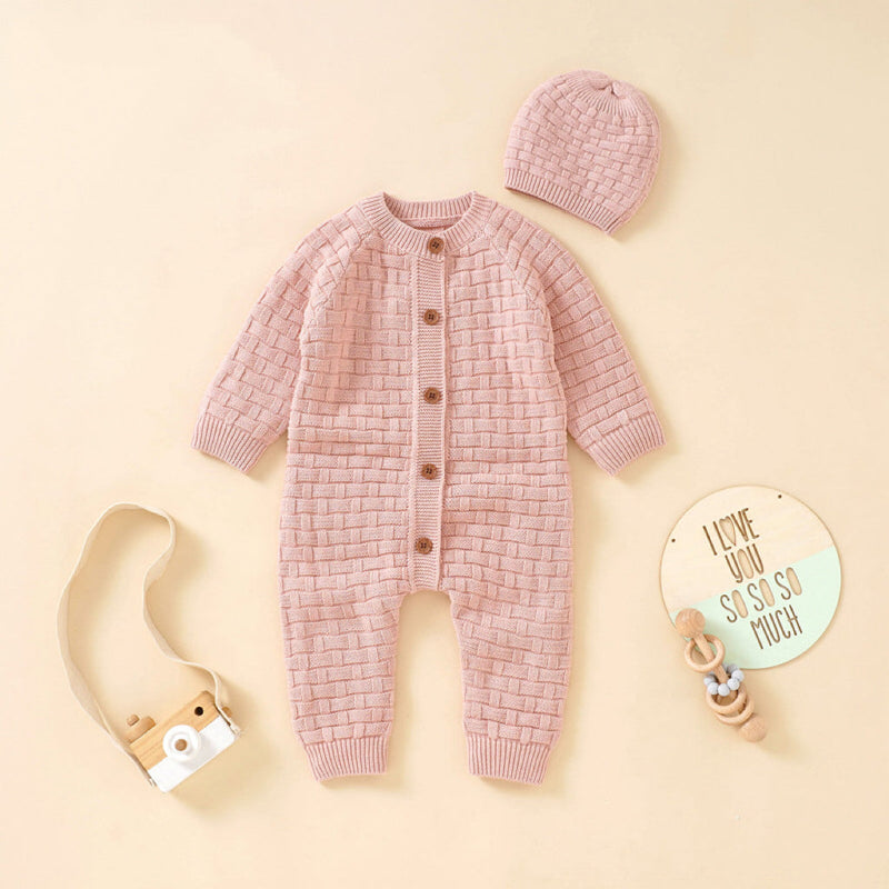 Baby Solid Color Full Button Design Knit Hot Selling Rompers