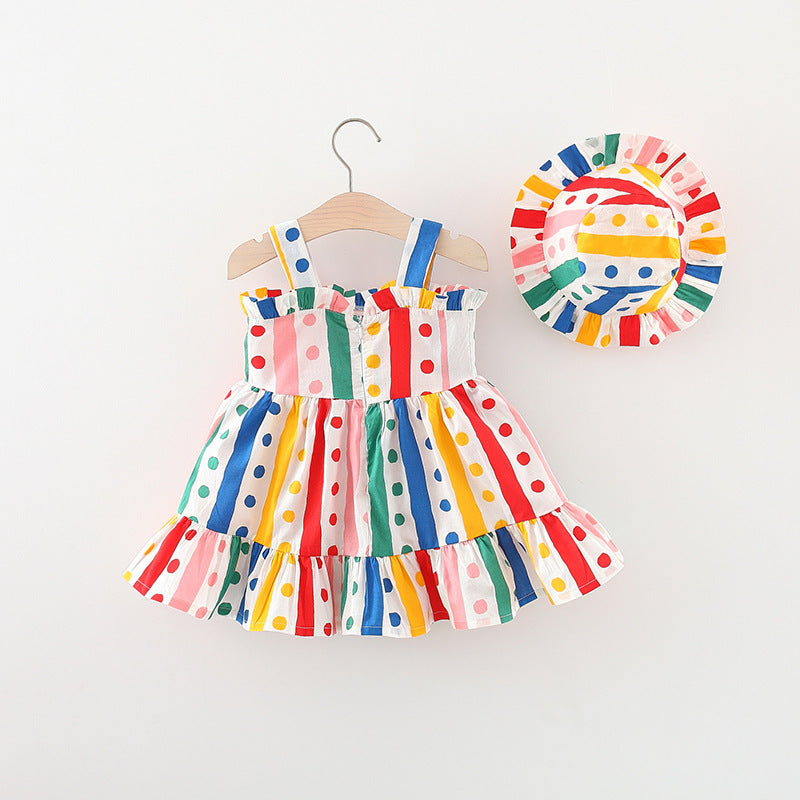 Baby Girl Colorful Dot Pattern Big Bow Tie Design Sling Dress