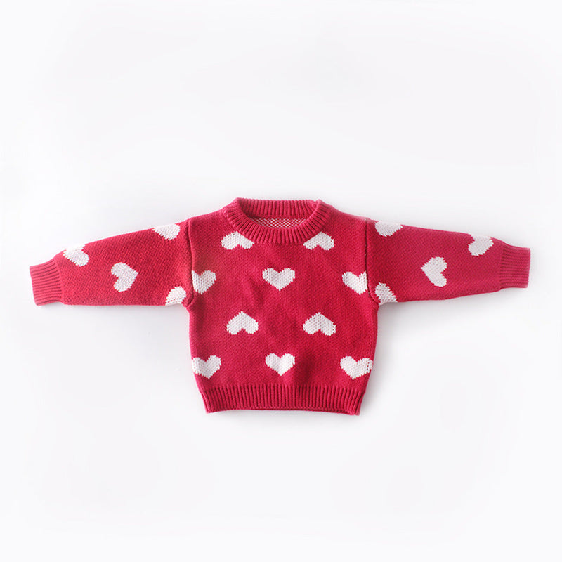 Baby Girl 1pc Allover Heart Embroidered Graphic Pullover Sweaters