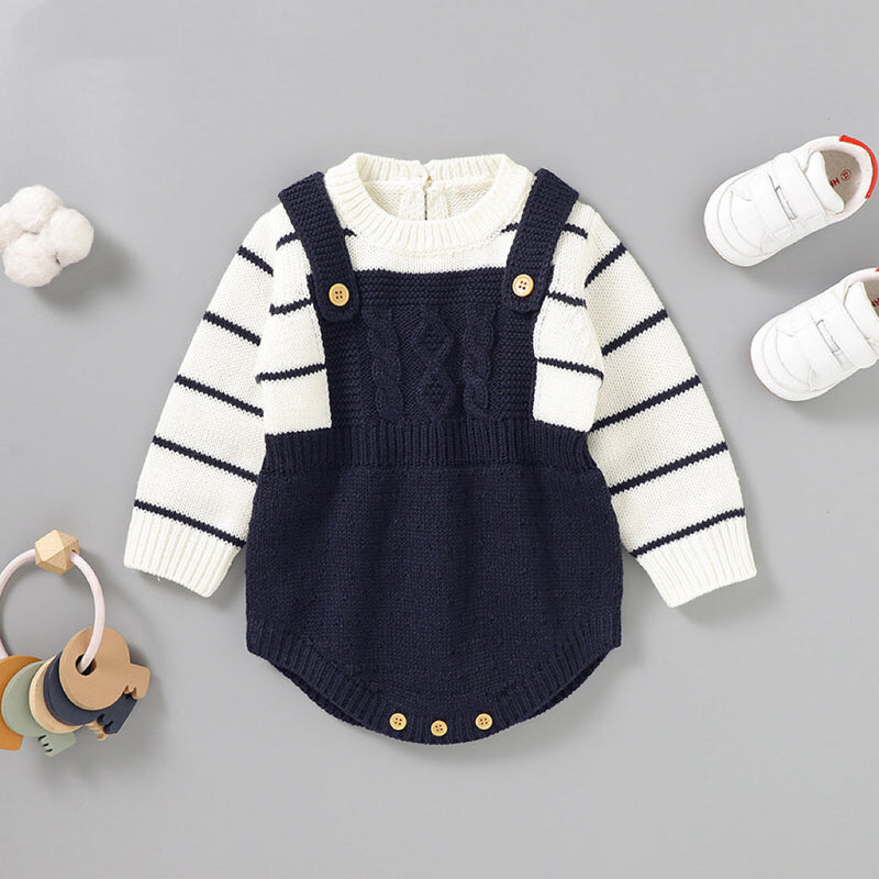 Baby Striped Pattern False Design Triangle Knit Onesies