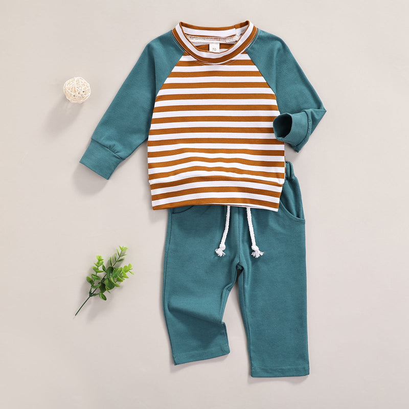 Baby Striped Pattern Contrast Design Hoodies Combo Solid Pants Sets