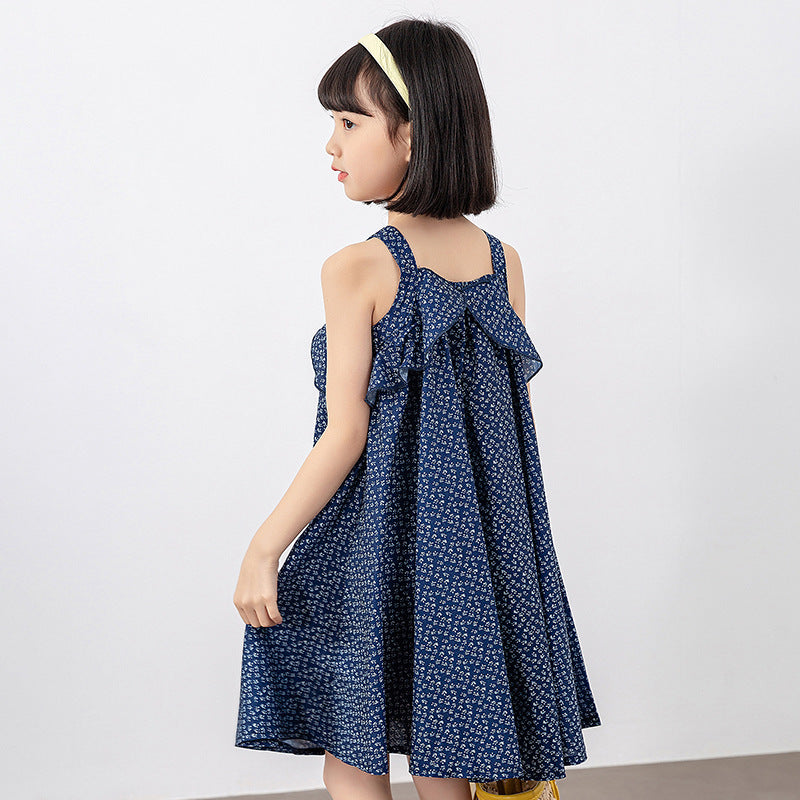 Girls Polka Dot Pattern Sleeveless Ruffle Design Dress