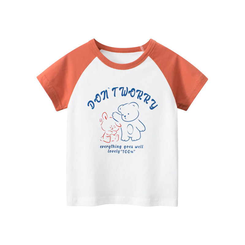 Baby Print Pattern Colorblock Design O-Neck Tee