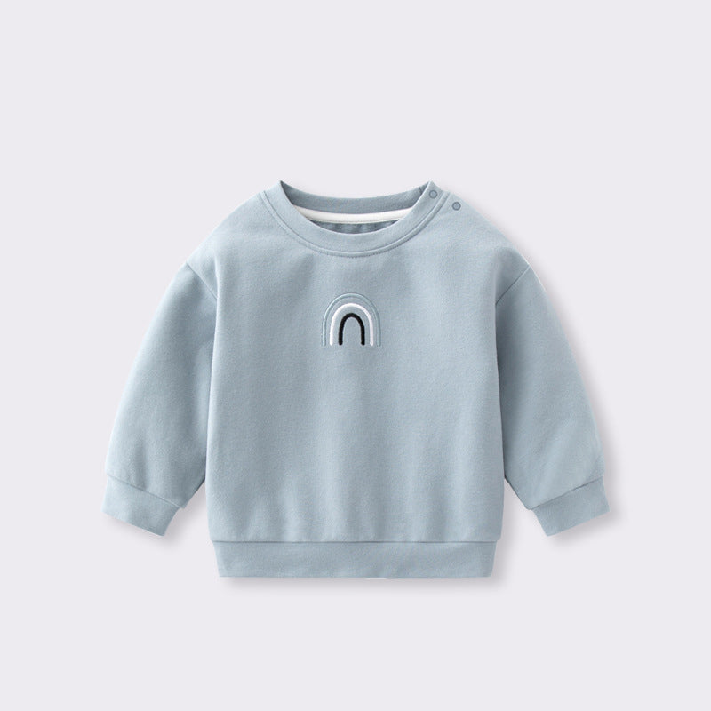 Baby Unisex Kids Plain Rainbow Embroidery Logo Crew Neck Long Sleeve Pullover