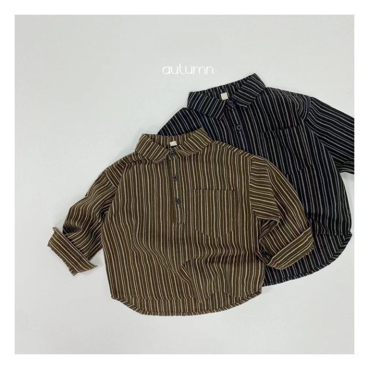 Baby Striped Pattern Quarter Button Design Latest Lapel Shirt