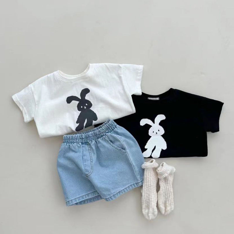 Summer New Arrival Kids Unisex Crew Neck Short Sleeves Thin Rabbit Print Top T-Shirt