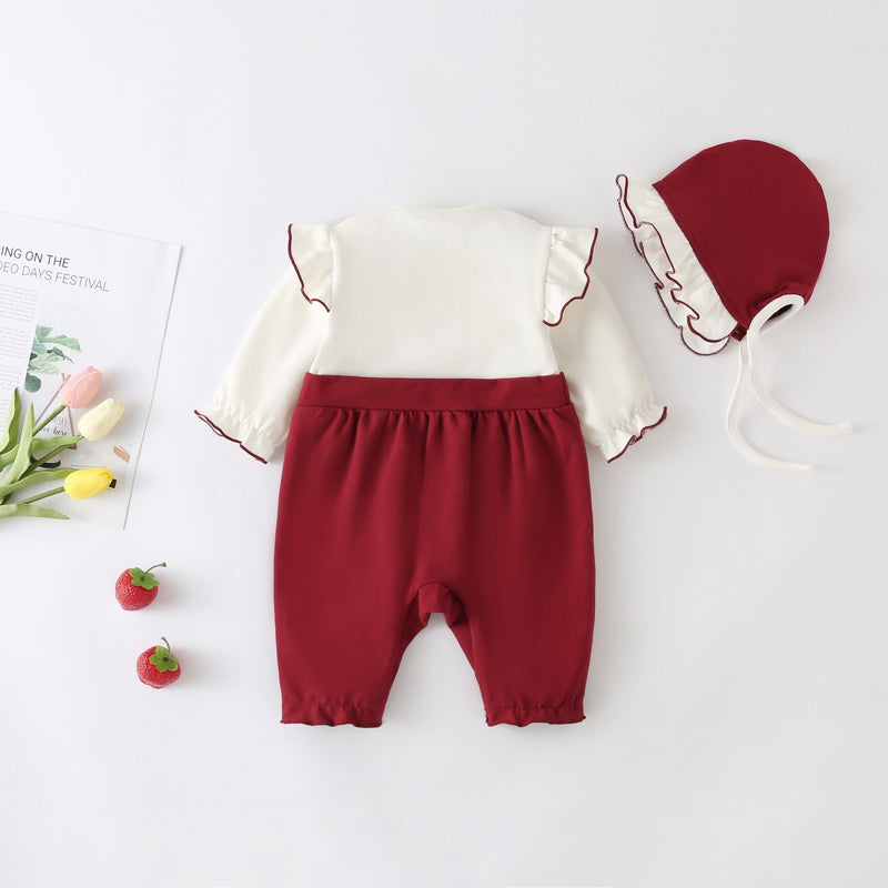 Baby Girl Lettuce Trim Design Big Bow Long Sleeve Jumpsuit