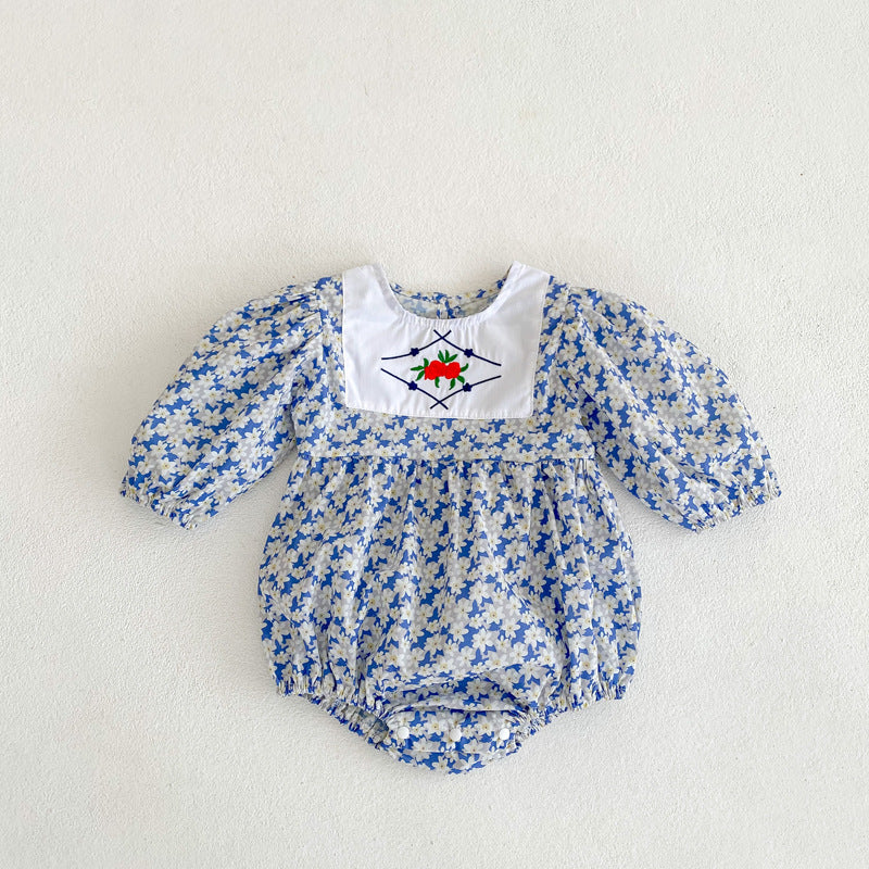 Baby Girl Ditsy Floral Pattern Embroidered Design Long Sleeved Onesies