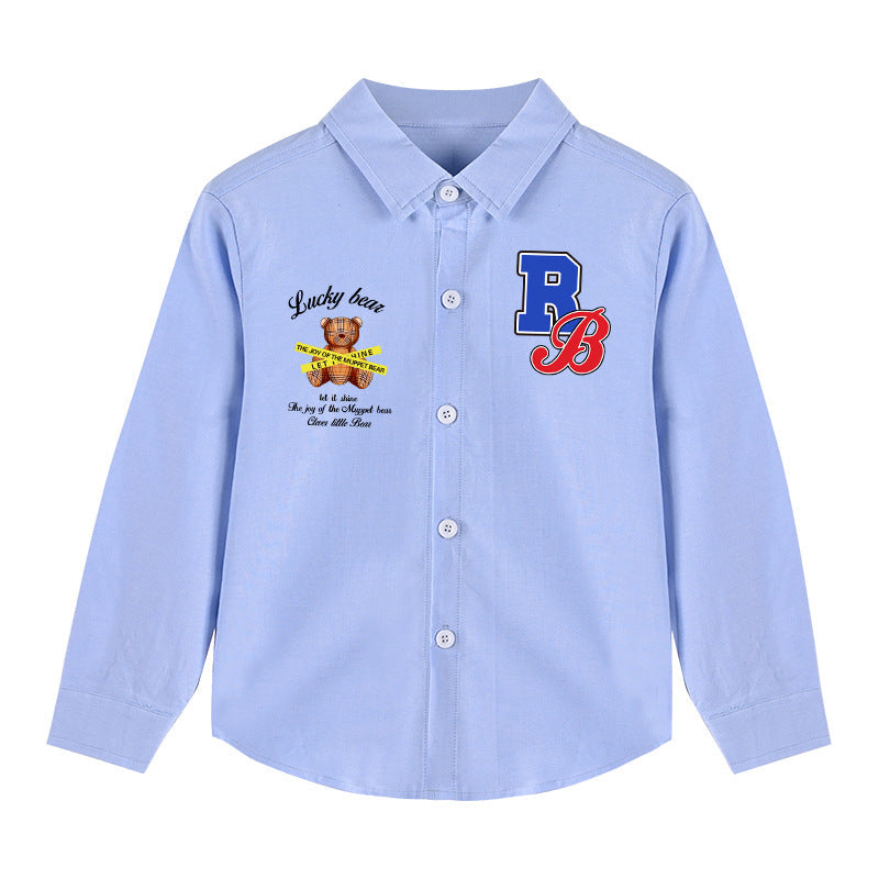 Baby Boy Bear And Slogan Pattern Lapel Design Cute Shirt