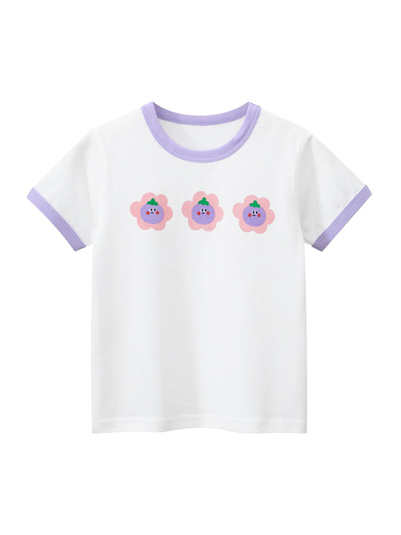 Fruit Flowers Cartoon Pattern Girls’ T-Shirt In European And American Style For Summer