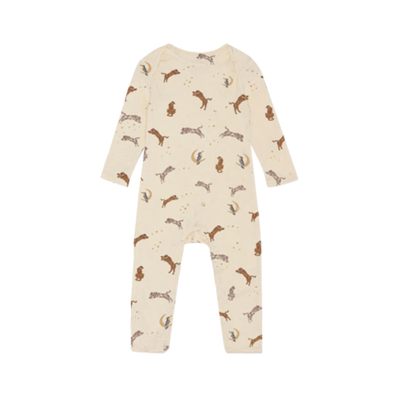 Baby Floral & Animals Print Pattern Long Sleeves Soft Jumpsuit