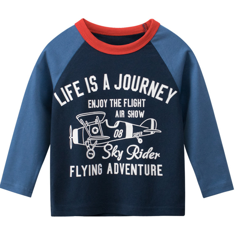 Boys Letter Print Pattern Round Collar Long-Sleeved Baseshirt In Spring