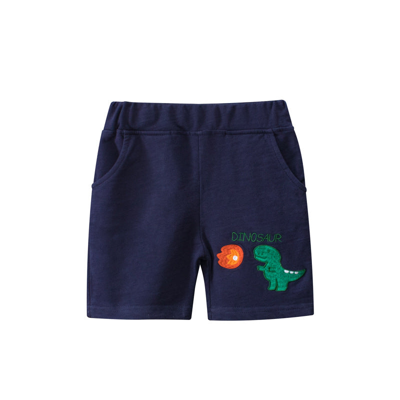 Dinosaur Pattern Solid Color Summer Shorts