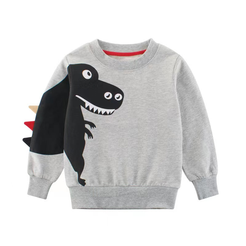 Baby Boy Cartoon Dinosaur Pattern 3D Horn Patched Design Hoodies