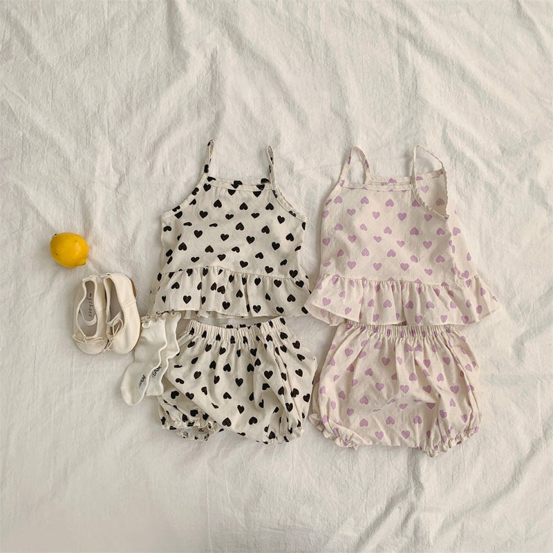 Baby Girl Heart Pattern Sling Tops With Shoers Sets