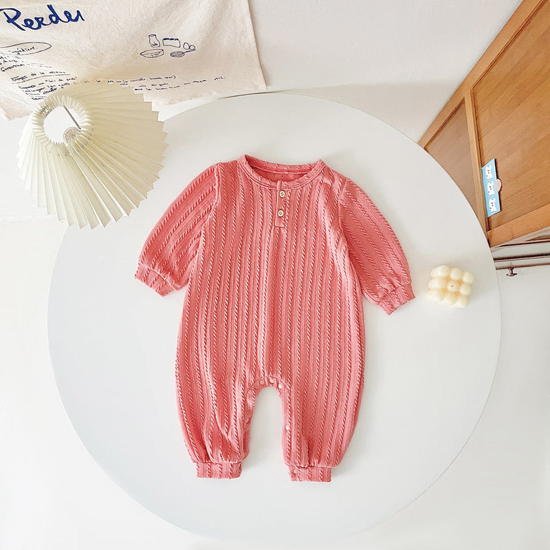 Baby Solid Color Long Sleeve Soft Cotton Simple Style Romper