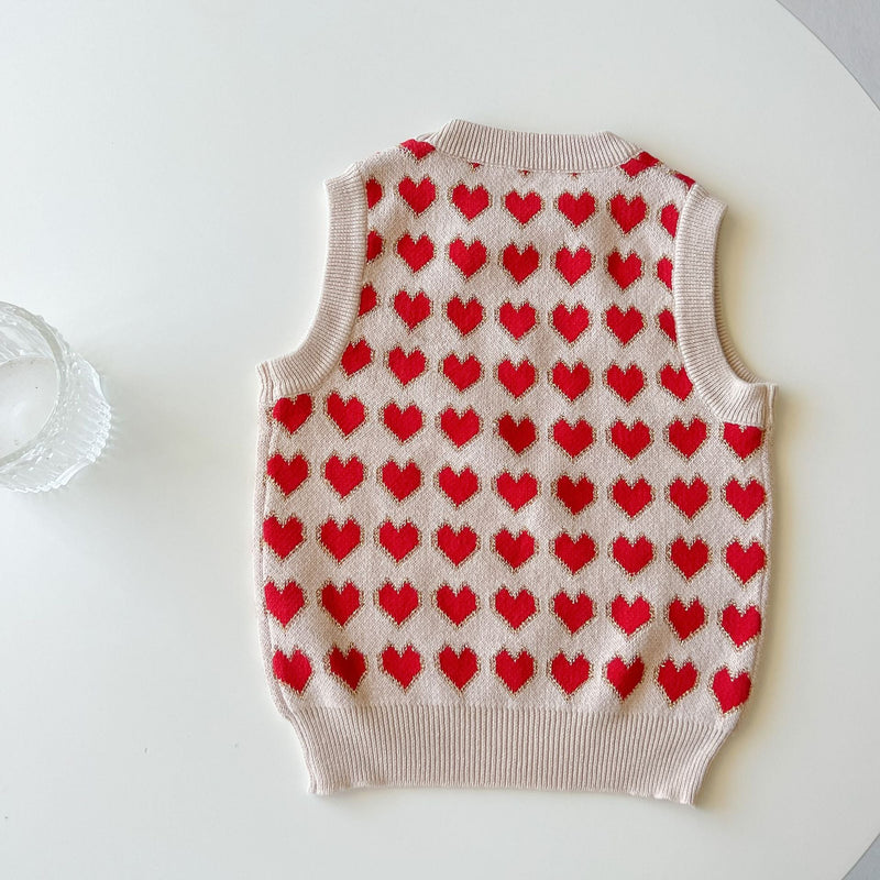 Baby Girl Heart Pattern Round Neck Sleeveless Knit Vest