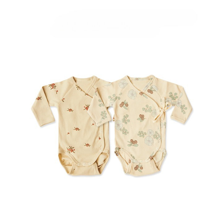 Baby Boy And Girl Flower Pattern Side Belted Design Soft Cotton Onesies