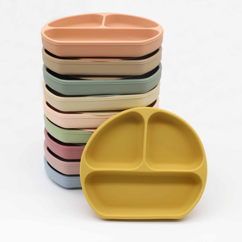 Baby Silicone Compartment Plate With Wooden Spoon