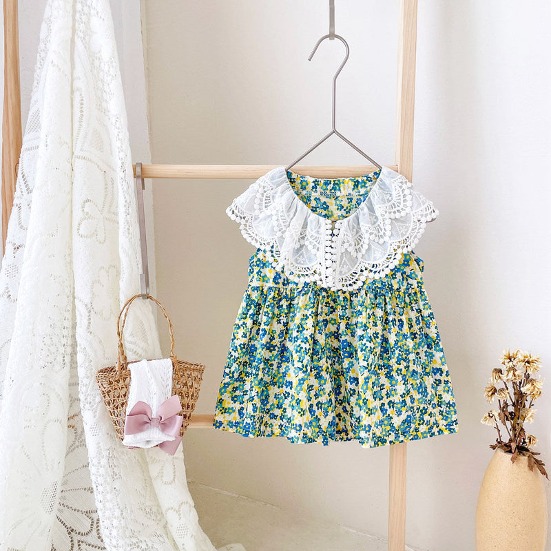 Baby Girl Floral Print Lace Patchwork Design O-Neck Dress