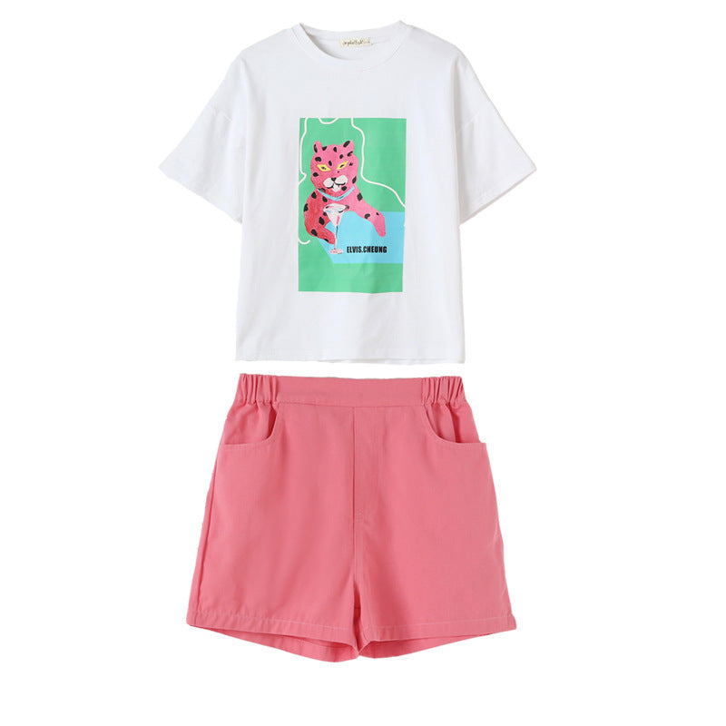 Baby Girl Animal Print T-Shirt Combo Denim Shorts 2-Pieces Sets