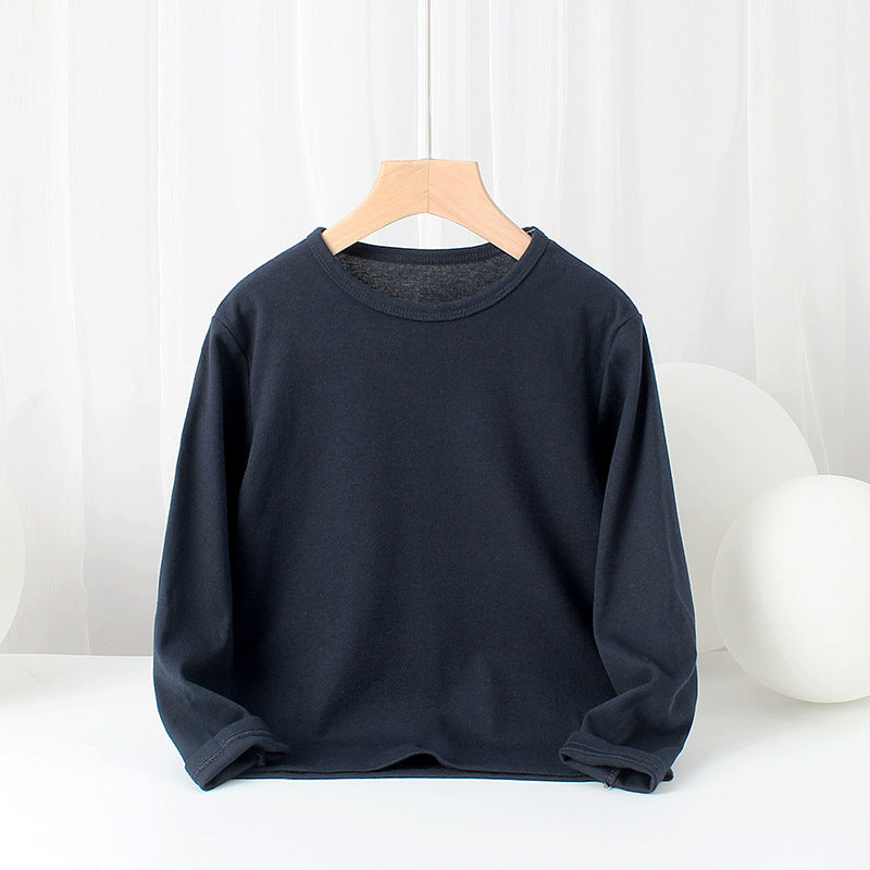 Baby Solid Color Pullover Cotton Crewneck Long Sleeve Basic Tops