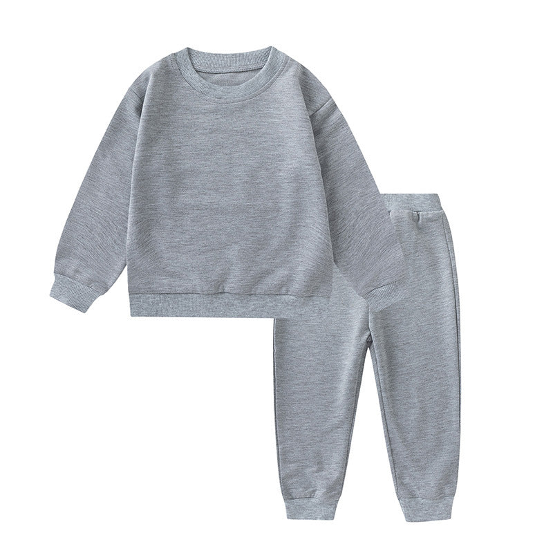 Unisex Baby And Kids Solid Color Pullover Sweatshirt And Pants Casual Sport Clothing Set