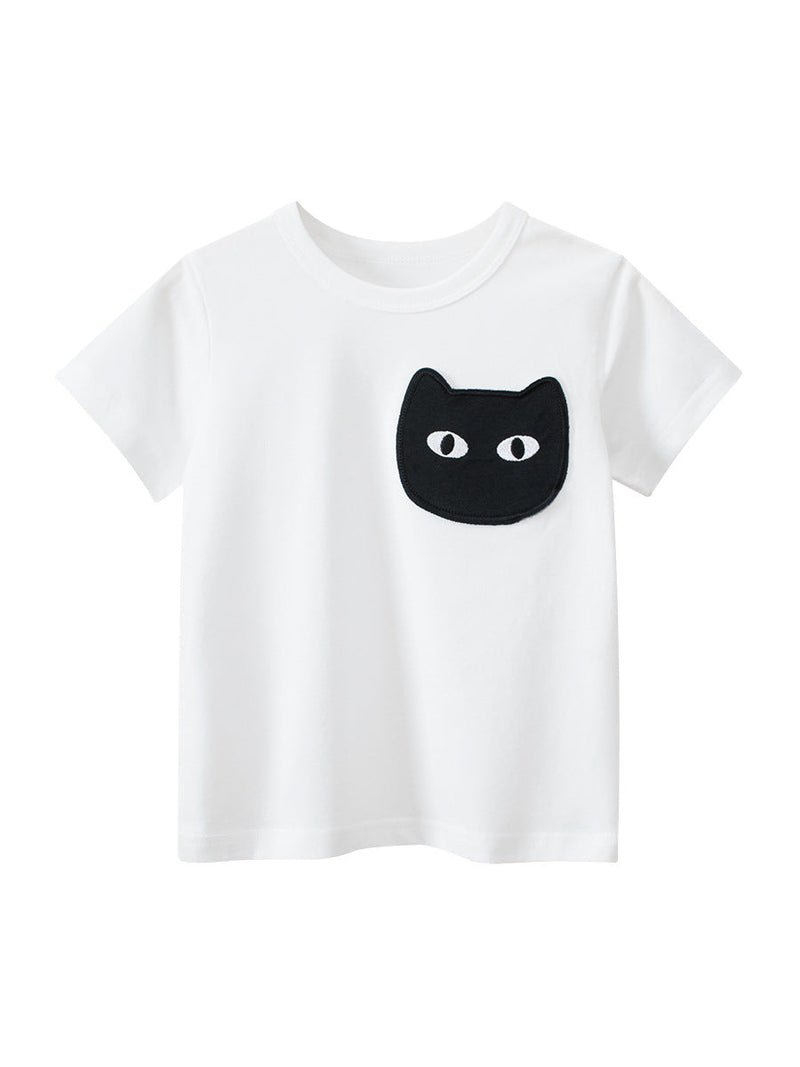 Cat Face Cartoon Pattern Girls’ T-Shirt In European And American Style For Summer