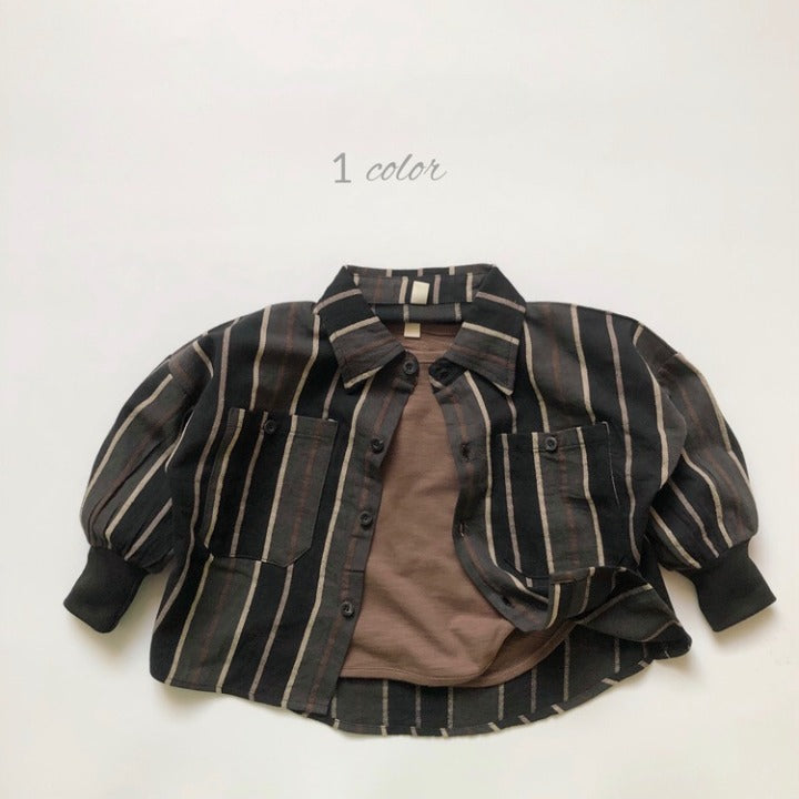 Baby Fashion Striped Pattern Lapel Design Single Breasted Shirt