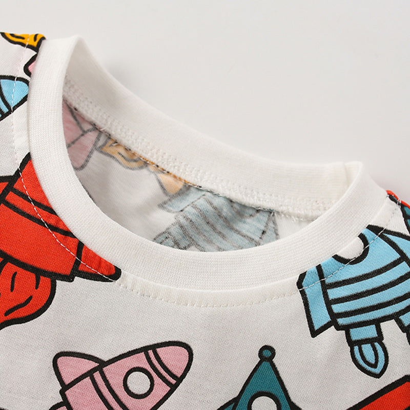 Baby Boy All Over Rocket Pattern Round Neck Tee