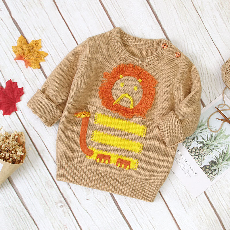 Baby Cartton Lion Emroidered Pattern Pullover Sweater