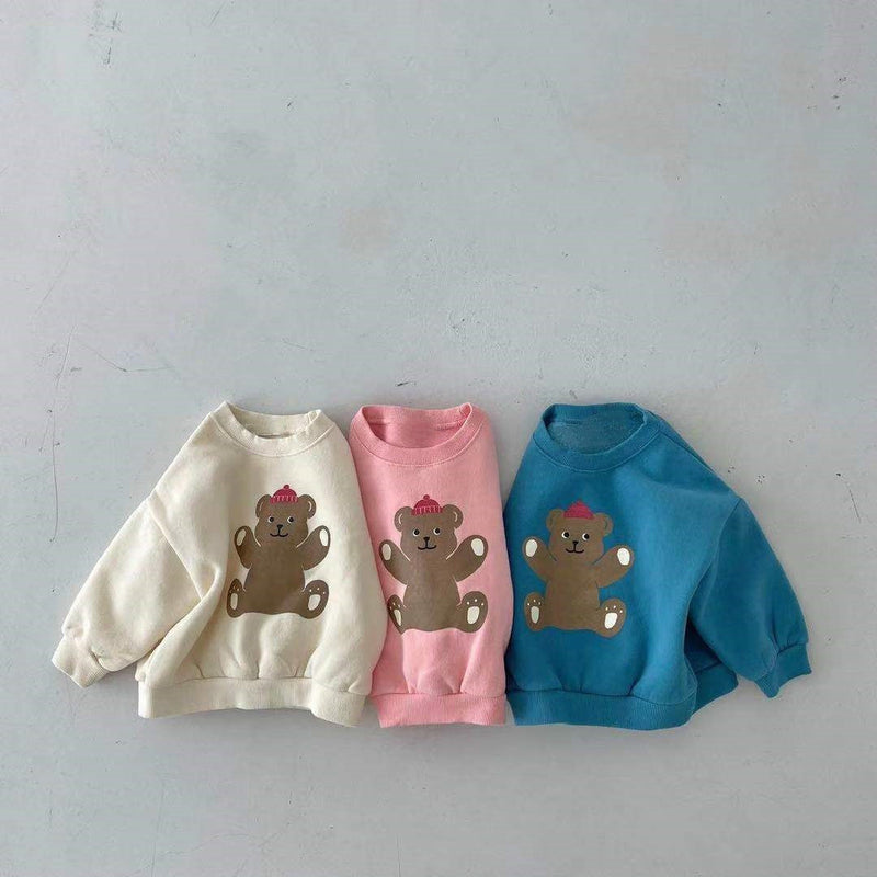 Baby  Cartoon Bear Graphic Long Sleeves Cotton Casual Hoodies