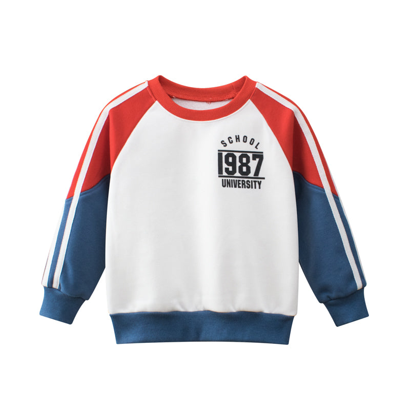 Boys Multi Color Contrast Round Collar Sweatshirt